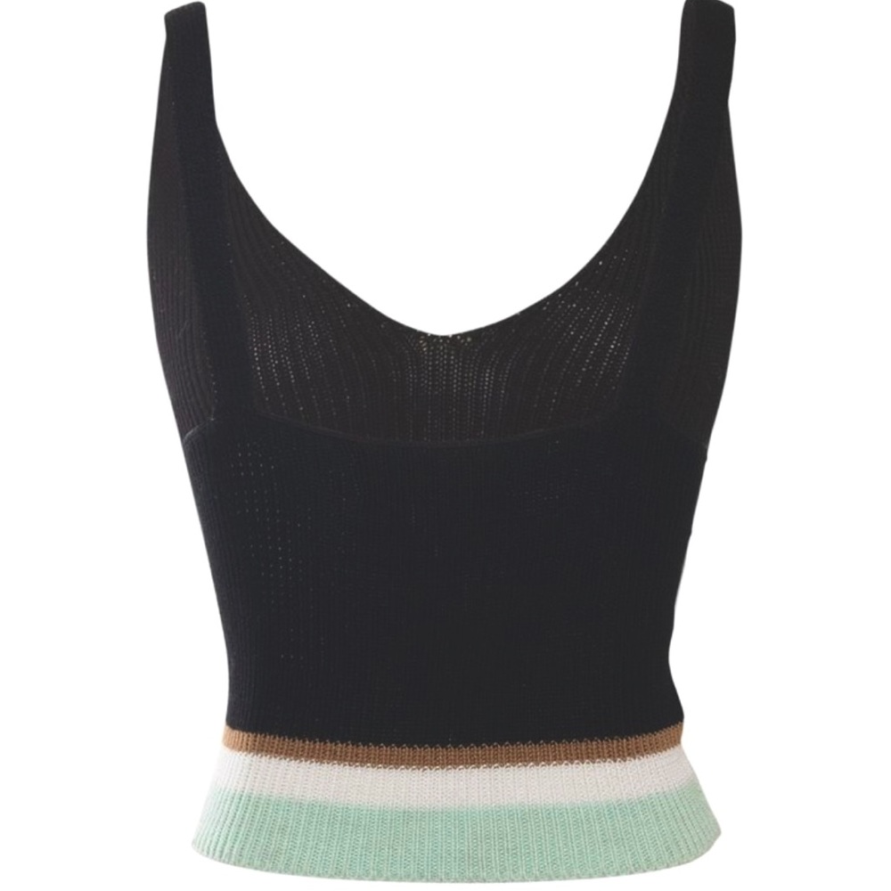 Cienne NY | Black Dark Navy Striped Knit summer cropped sweater Tank XS 0/2